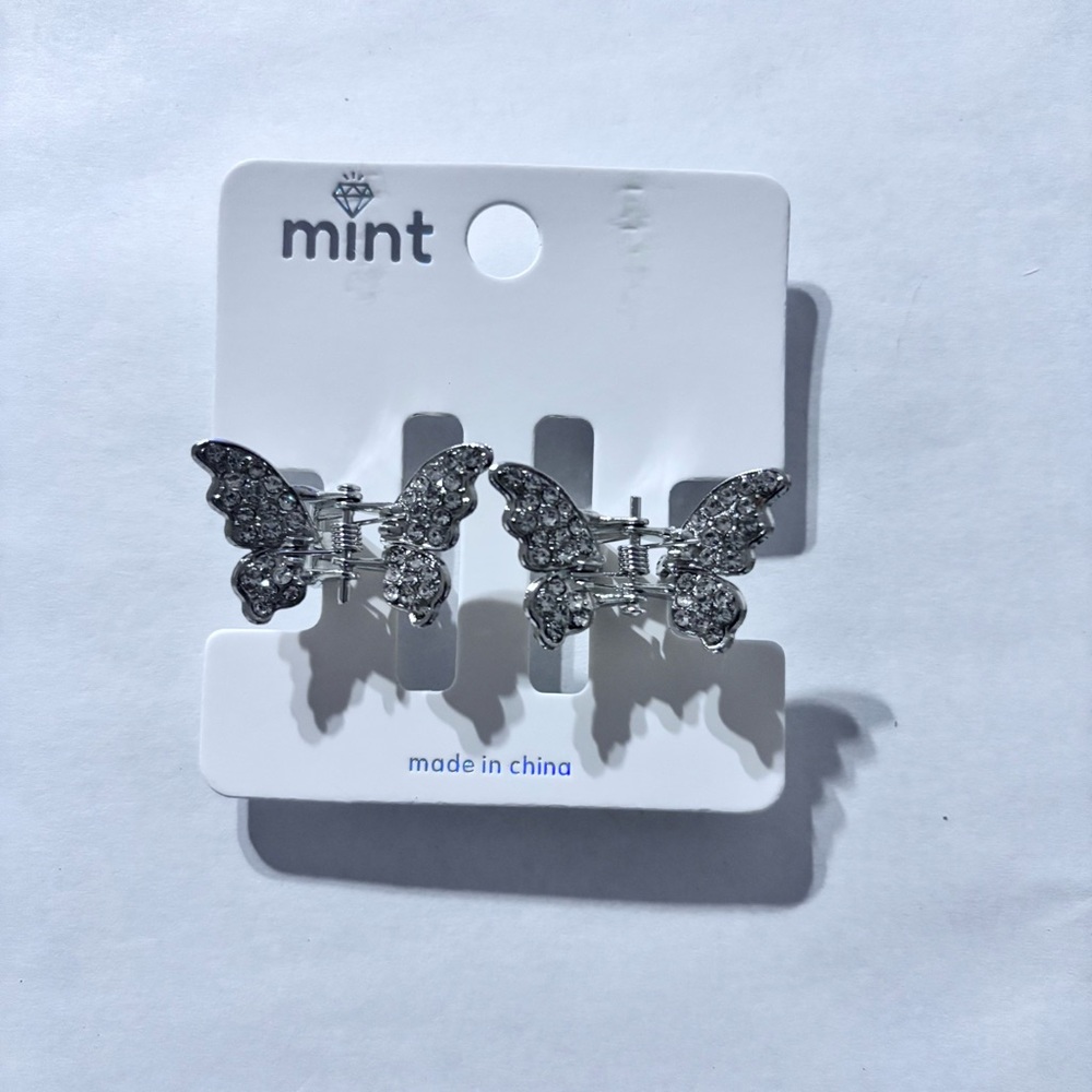 Mint Silver Butterfly Hair Clips